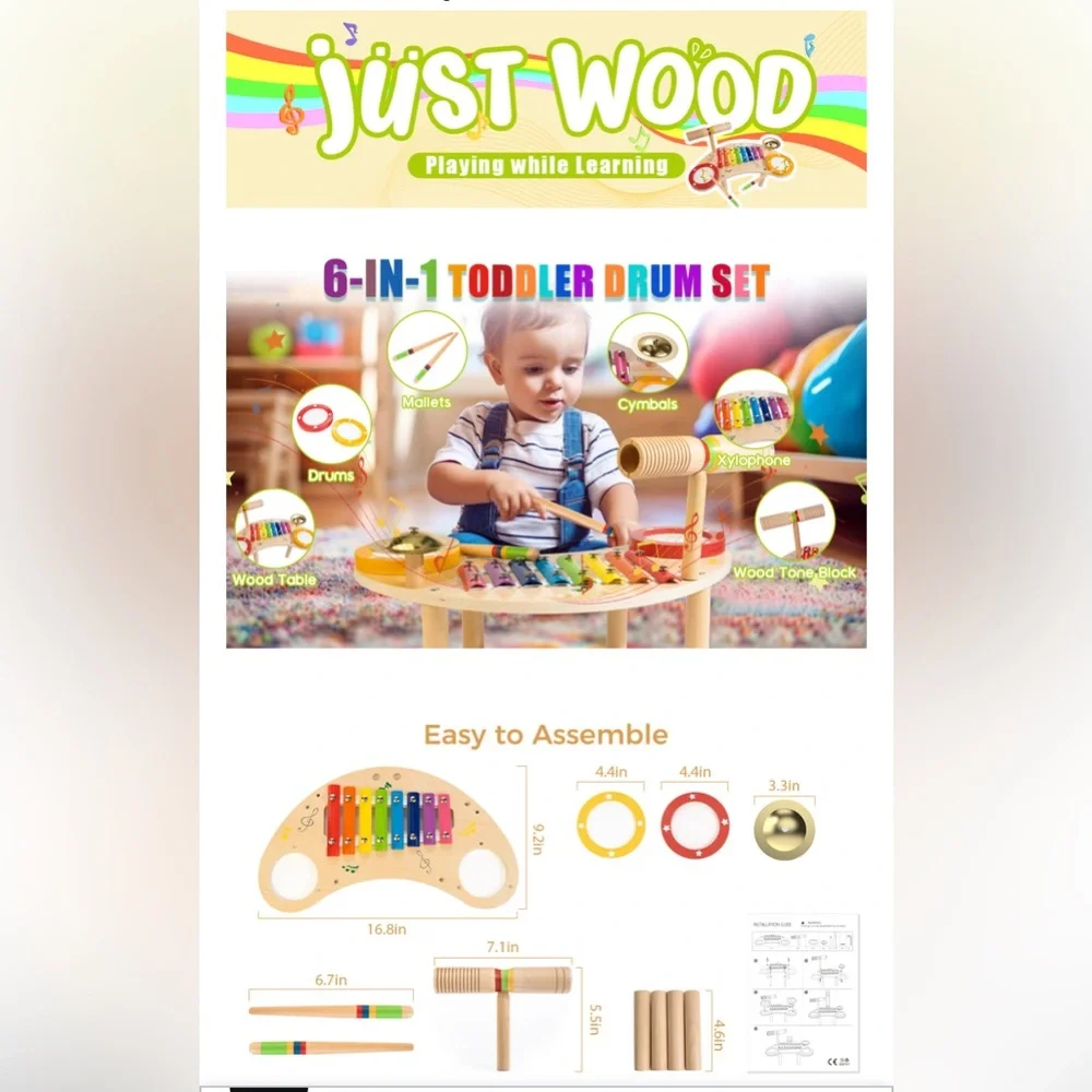 “Just Wood” Children’s Xylophone and Cymbal Playset *make offers*